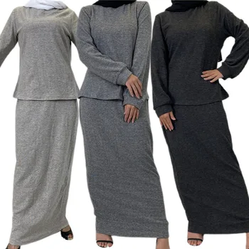 Tricot de Bumbac arabă Abaya Dubai Turcia Musulmană Seturi Caftan Caftan Topuri Fusta Set Islamic Imbracaminte pentru Femei Musulmani Ansambluri