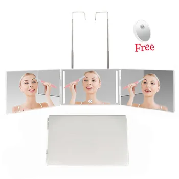 Trifold Oglindă Cosmetică cu Mini 10X Mărire Oglindă Portabilă Reîncărcabilă LED Oglinda pentru Acasă Bathroon Dormitor GRSA889