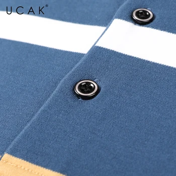 UCAK Brand Clasic Casual, din Bumbac de Turn-down Guler cu Dungi T Shirt Barbati Haine de Toamna Streetwear Maneca Lunga T-Shirt U5710