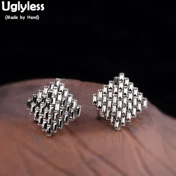 Uglyless Marcasite Puzzle Pătrat Stud Cercei pentru Femeile Reale Argint 925 Cercei Geometrice Rochie de Seara Brincos E1662
