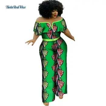 Vara Cotton V-Neck Combinezon din Africa Ceara Print Salopeta pentru Femei Vestido Bazin Riche Tradiționale Africane Femei Îmbrăcăminte WY3283