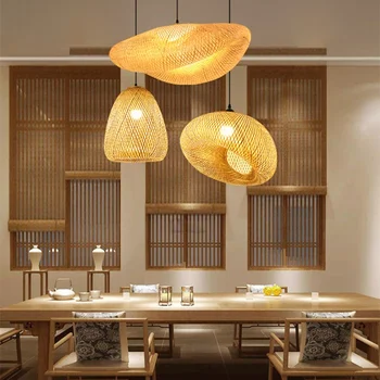Vintage Chineză Bambus Pandantiv Cu Led-Uri Lampă Pentru A Decora Bucătărie Sufragerie Camera De Zi Cafe-Bar De Interior Decor Agățat De Corpuri De Iluminat