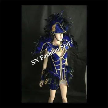 WX48 Pene de culoare albastru Diamant sală de bal dans costume de muzică model de haine bara de petrecere disco dj pantaloni scurți sutien spectacol de teatru rochii