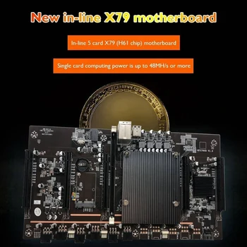 X79 H61 BTC Miner Placa de baza LGA 2011 DDR3 Suport 3060 3070 3080 placa Grafica cu E5 2620 V2, CPU și Ventilator de Răcire