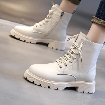 Xiaomi Iarna Femei Glezna Cizme de Moda Casual, Cross-Legat lucrate Manual din Piele Toc Gros Pantofi Femei Cizme de Iarna 795