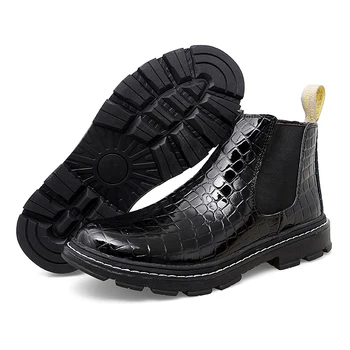 YRZL Bărbați Chelsea Cizme Slip-on Black Cizme Stil Britanic de Afaceri de Pantofi de Crocodil, Model Glezna Cizme pentru Bărbați Plus Dimensiune 37-47