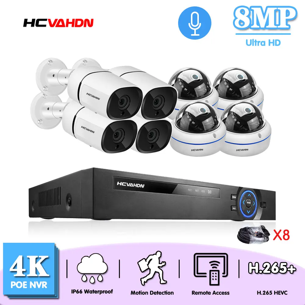 HCVAHDN 16CH 8MP POE NVR Sistem de Securitate Kit Exterior 8MP rezistent la apa Camera P2P IP HDD CCTV Audio-Video camere de Supraveghere 0