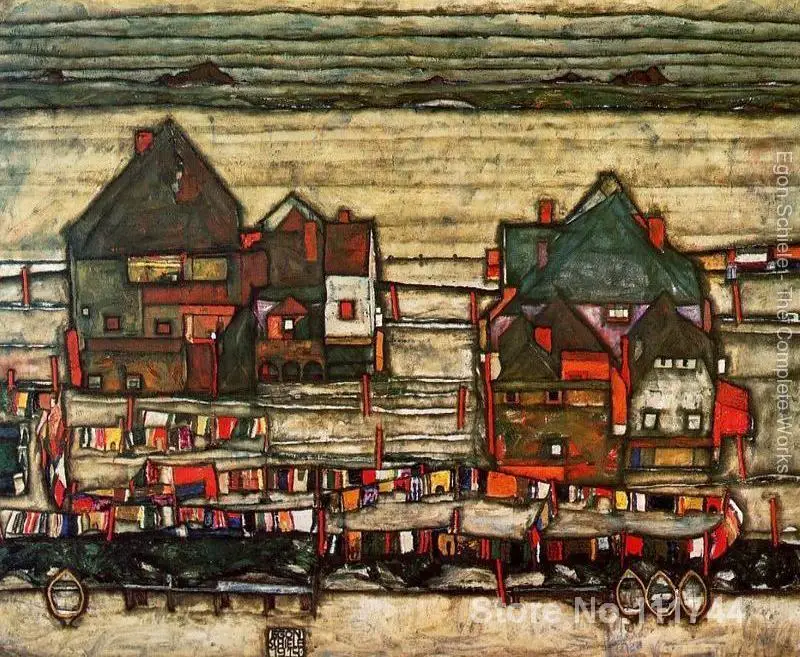 Peisaj de artă abstractă Case Cu Rufe Aka Seeburg II Egon Schiele Picturi de vânzare de Înaltă calitate, pictate manual 0