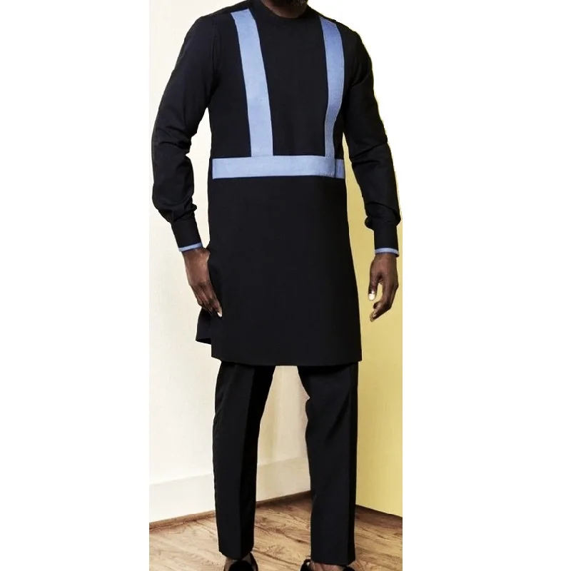 Africa de Moda Mozaic Negru Tricouri Barbati+Solid Pantaloni Nigerian Stil Casual Pantaloni Seturi Personalizate de Nunta Petrecere Tinuta 0