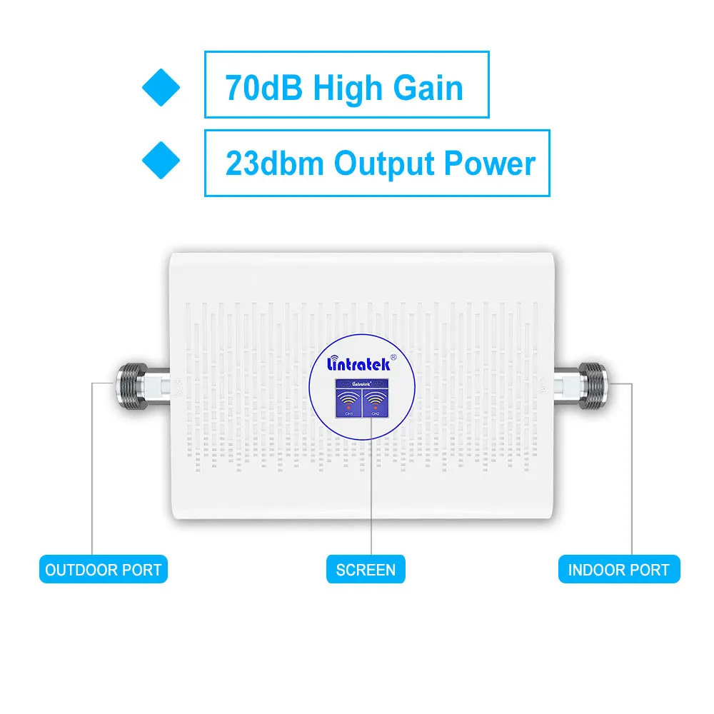 Lintratek amplificator de semnal 2g 3g umts 2100MHz gsm 900MHz display LCD 70dB obține AGC dual band celulare repetor de semnal de antenă stabilit@ 0