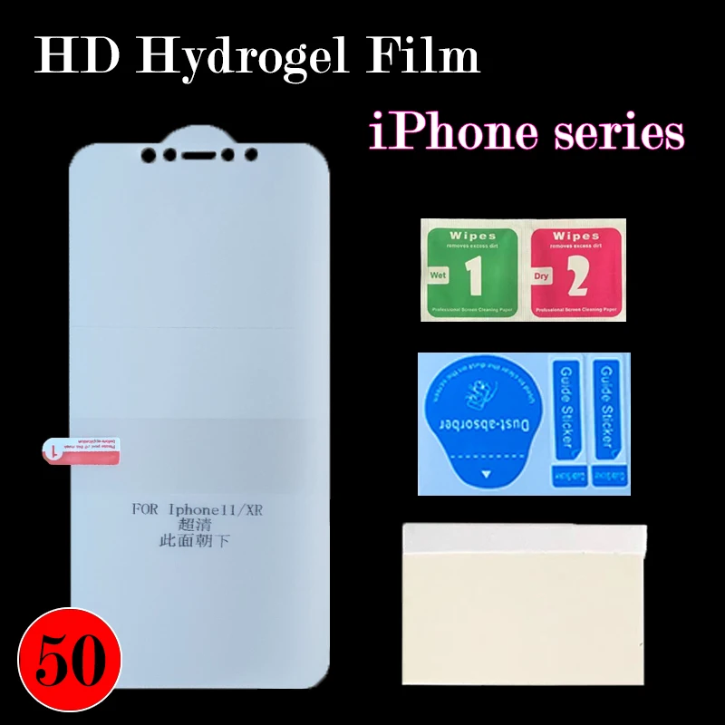 50Pcs Poziționare Autocolant Hidrogel Film pentru iPhone X/XS XR 11 11Pro 11Pro Max 12 Mini 12/12Pro 12Pro Max Folie de Protectie Ecran 0