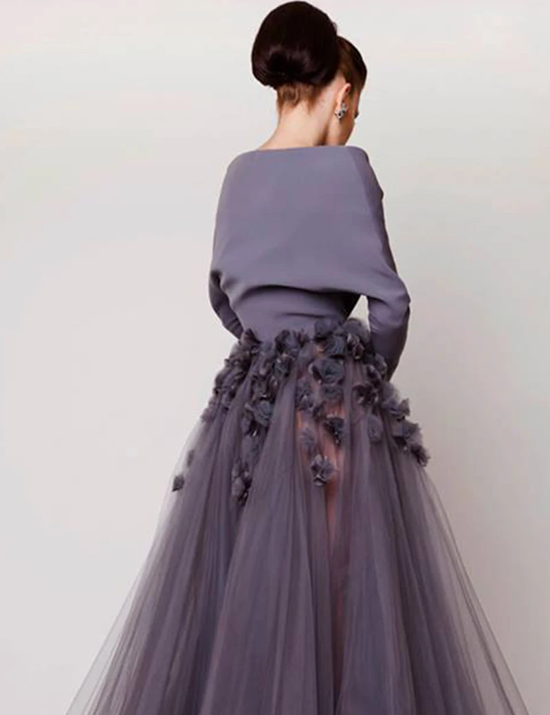 2019 Mâneci Lungi O Linie de Bal Pentru Femei ocazii Speciale rochie de flori 3D Rochie de Seara Petrecere Formală Rochii de Vestido De Festa 1