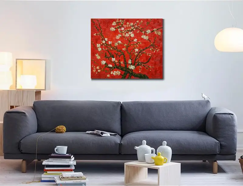 Manual pictura in ulei reproducere Vincent Van Gogh Ramuri De migdal În Floare în Roșu Living decorul camerei 1