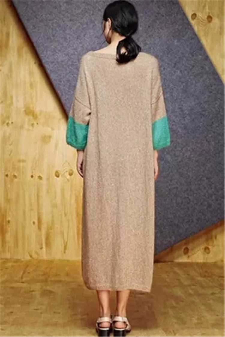 Realizate manual din lână tricot femei Oneck rochie lunga pulover 3quarter mozaic maneca cu amănuntul en-gros personalizate 1