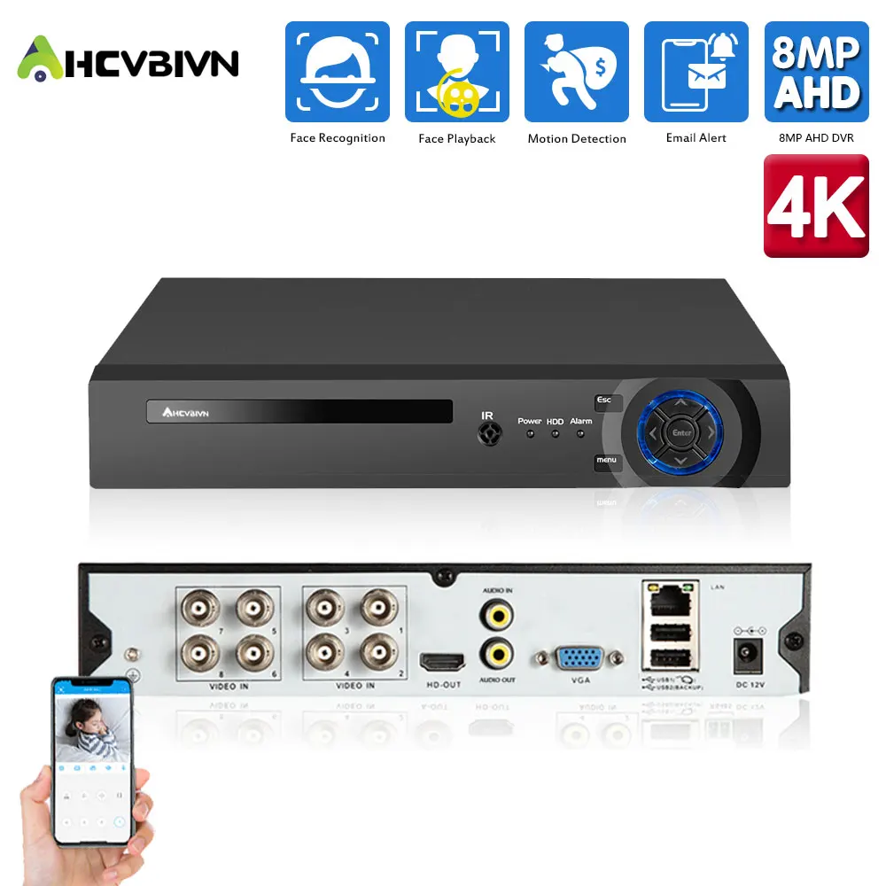 4K H. 265 HEVC 8CH de Detectare a Feței CCTV DVR De 8 MP/5MP/4MP TVI/CVI/al XVI-Camera IP 6 În 1 Caz de metal de Simulare Video Recorder P2P 1