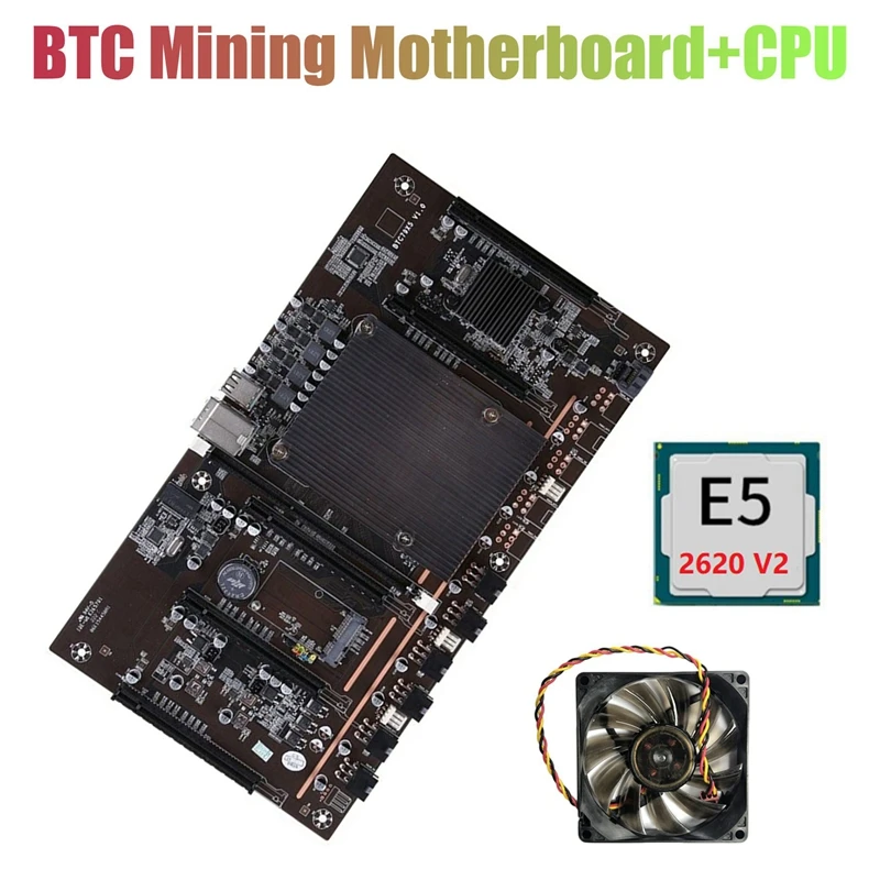 X79 H61 BTC Miner Placa de baza LGA 2011 DDR3 Suport 3060 3070 3080 placa Grafica cu E5 2620 V2, CPU și Ventilator de Răcire 1