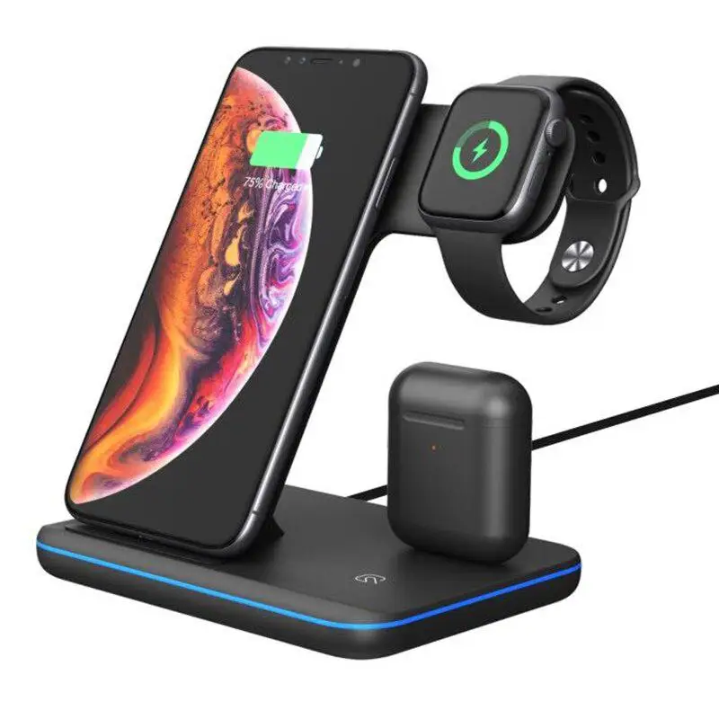 3 In 1 Universal 15W Qi Wireless Charger pentru IPhone 11 Pro Max Încărcare Rapidă USB Dock Station Stand pentru Apple Airpods Ceas 4 3 2 1