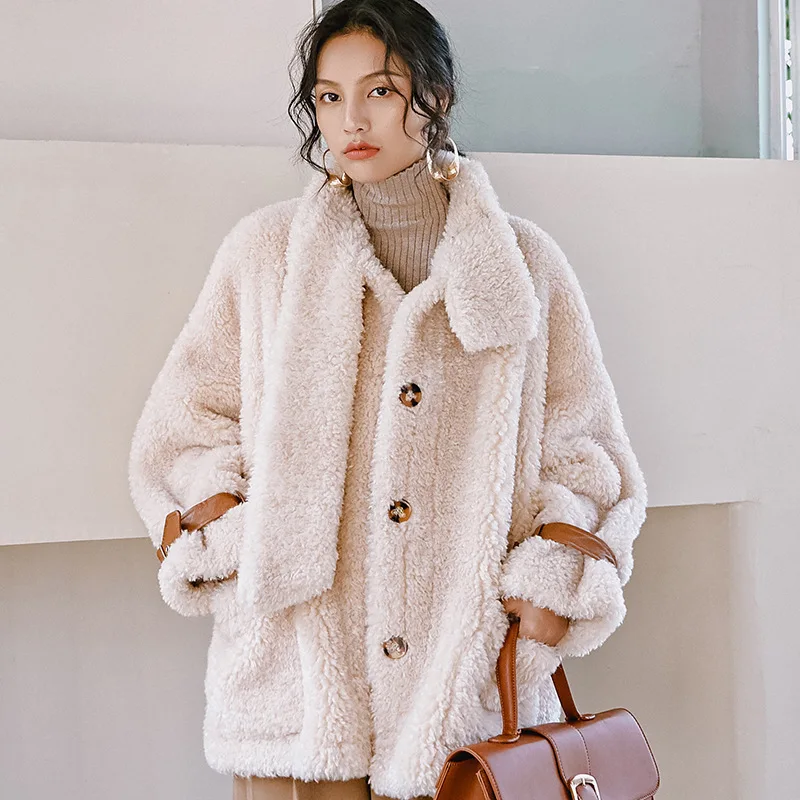 Femei de iarnă de Înaltă Calitate faux lambswool Paltoane de Blană de Lux scurte casual Gros de Cald, Plus Dimensiunea femei 2019 bej moda 1