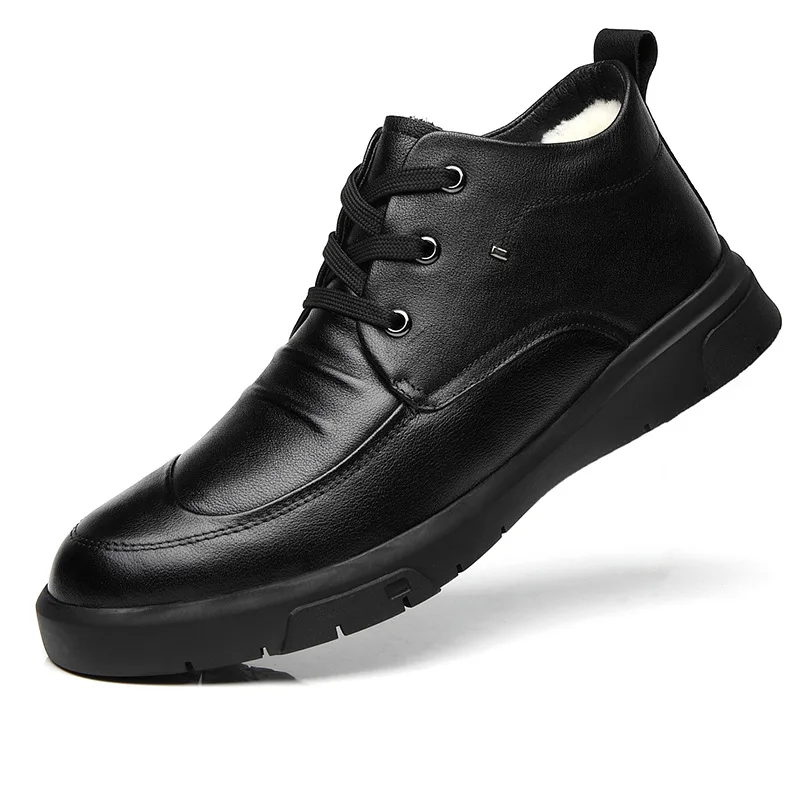 Barbati Ghete Casual Barbati Pantofi din Piele de Culoare Solidă de Formă Rotundă Îngroșa Ține de Cald Anti-Alunecare, rezistent la apă și la Bărbați Pantofi de Bumbac 1