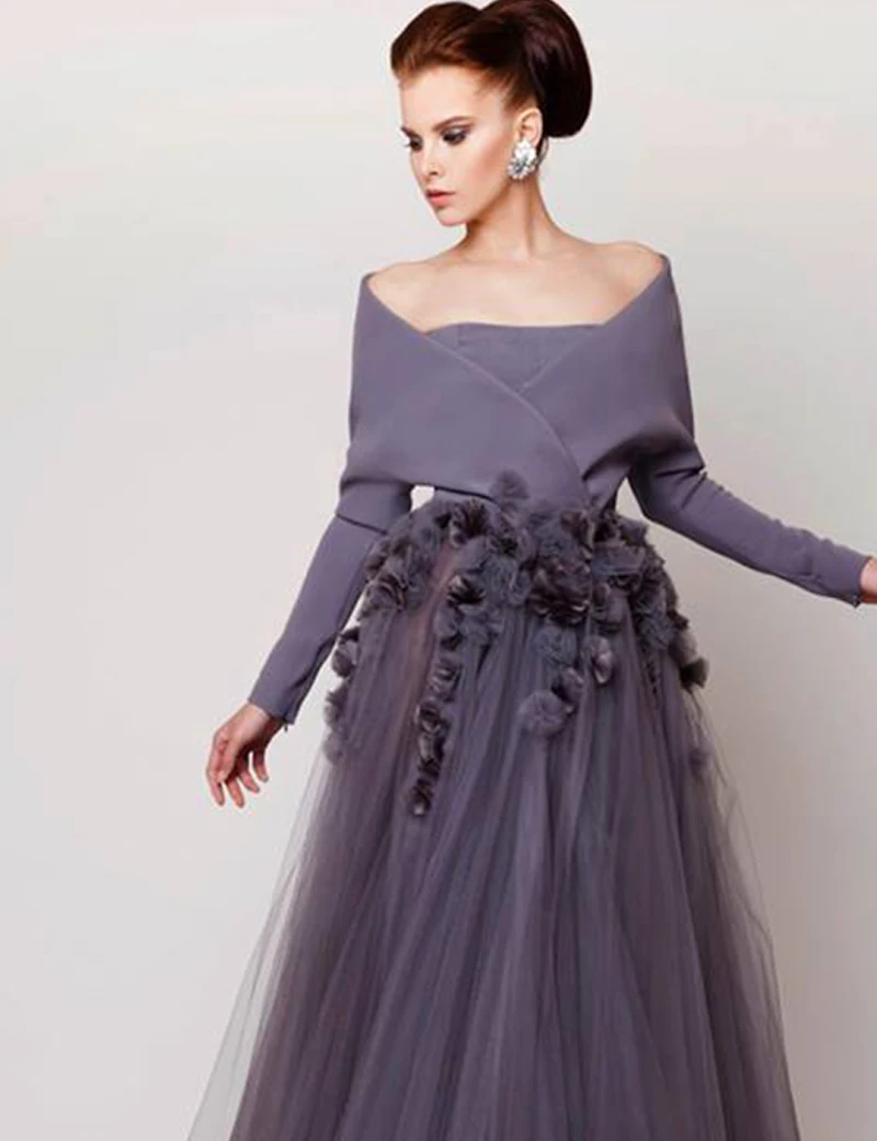 2019 Mâneci Lungi O Linie de Bal Pentru Femei ocazii Speciale rochie de flori 3D Rochie de Seara Petrecere Formală Rochii de Vestido De Festa 2