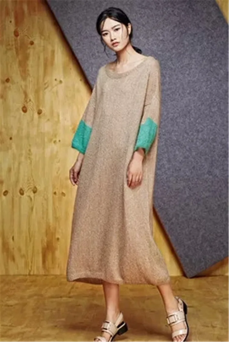 Realizate manual din lână tricot femei Oneck rochie lunga pulover 3quarter mozaic maneca cu amănuntul en-gros personalizate 2