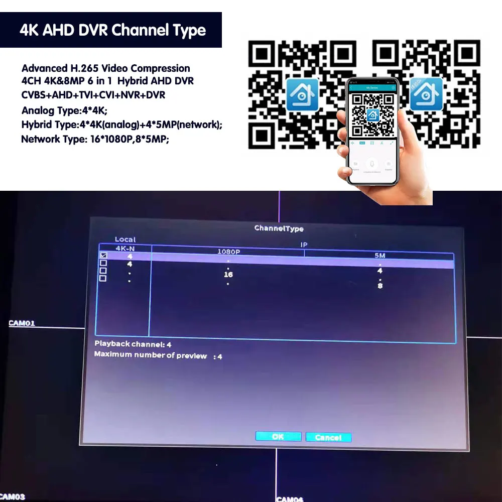 4K 8MP 8CH H. 265 de Detectare a Feței 6 la 1 AHD DVR, Digital Video Recorder XMeye Sistem CCTV Analogice camere IP 2