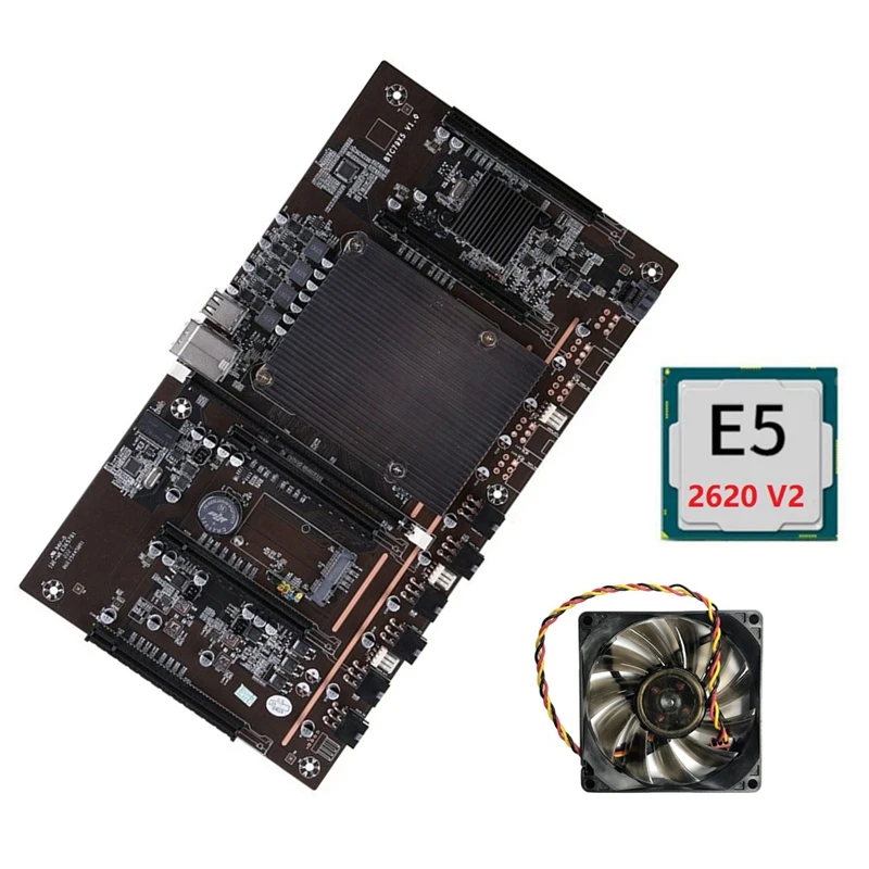 X79 H61 BTC Miner Placa de baza LGA 2011 DDR3 Suport 3060 3070 3080 placa Grafica cu E5 2620 V2, CPU și Ventilator de Răcire 2