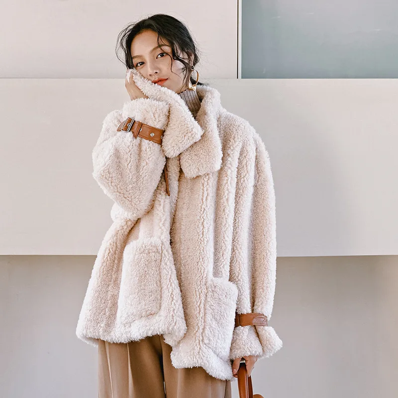 Femei de iarnă de Înaltă Calitate faux lambswool Paltoane de Blană de Lux scurte casual Gros de Cald, Plus Dimensiunea femei 2019 bej moda 2