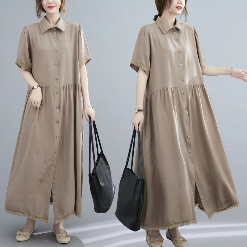 Oladivi Supradimensionate Pentru Femei Îmbrăcăminte Casual Vrac Solid Cămașă Rochie De Vară 2021 Noi Rochii Lungi De Epocă Doamnelor Halat Vestidios 9768 3