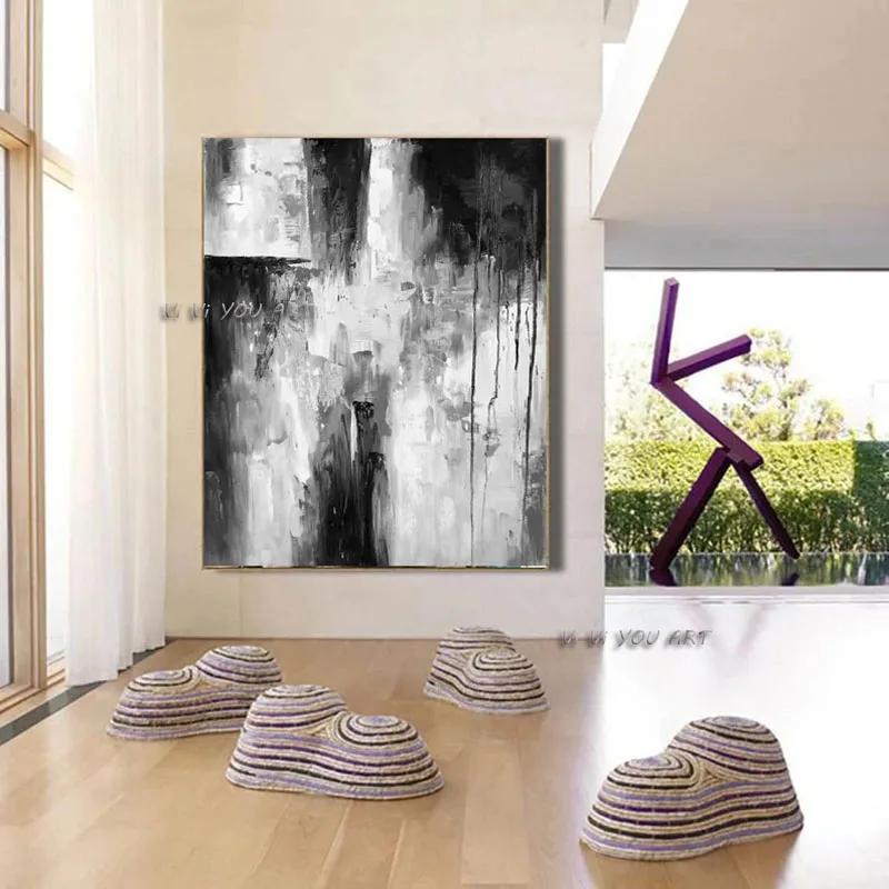 Extra Large Manual Ulei tablouri Abstracte Moderne, Negru și Gri Alb Minimalist Home Decor Pentru Camera de zi Transport Gratuit 3