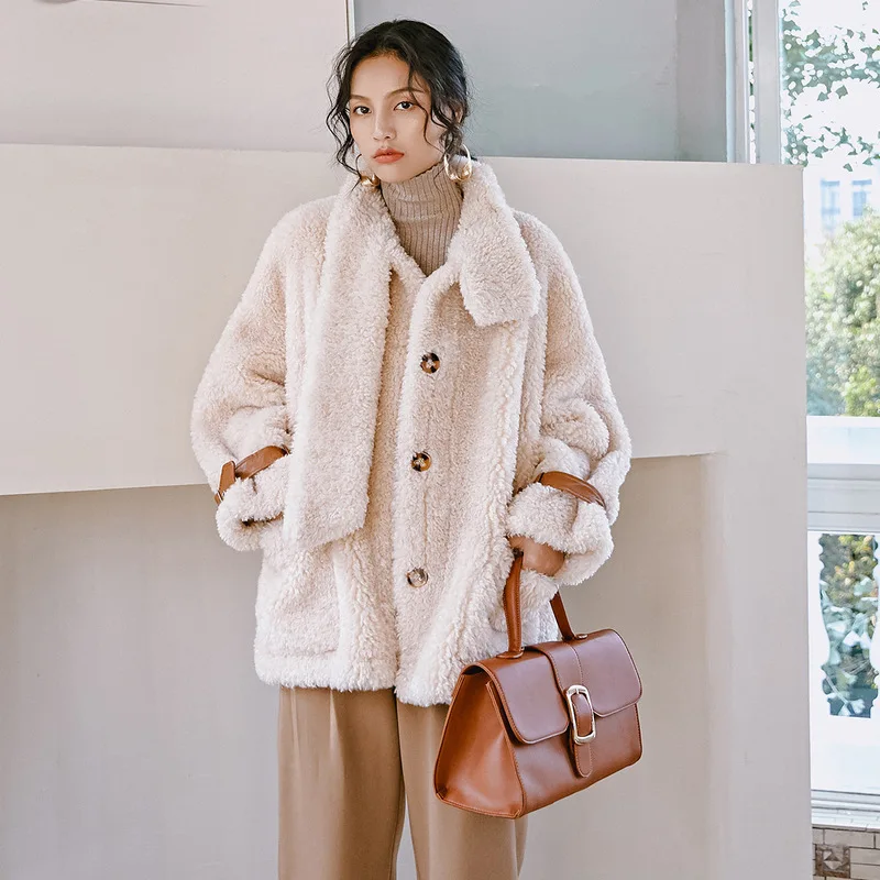 Femei de iarnă de Înaltă Calitate faux lambswool Paltoane de Blană de Lux scurte casual Gros de Cald, Plus Dimensiunea femei 2019 bej moda 3