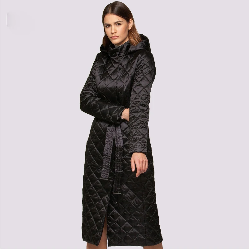 POARKAS 2021 Femei de Iarnă în Jos Jacheta de Moda Lungi Carouri Clasic Hanorac Cu Centura de Îmbrăcăminte de Brand Căptușit de Vata de munca Haina Supradimensionate 4