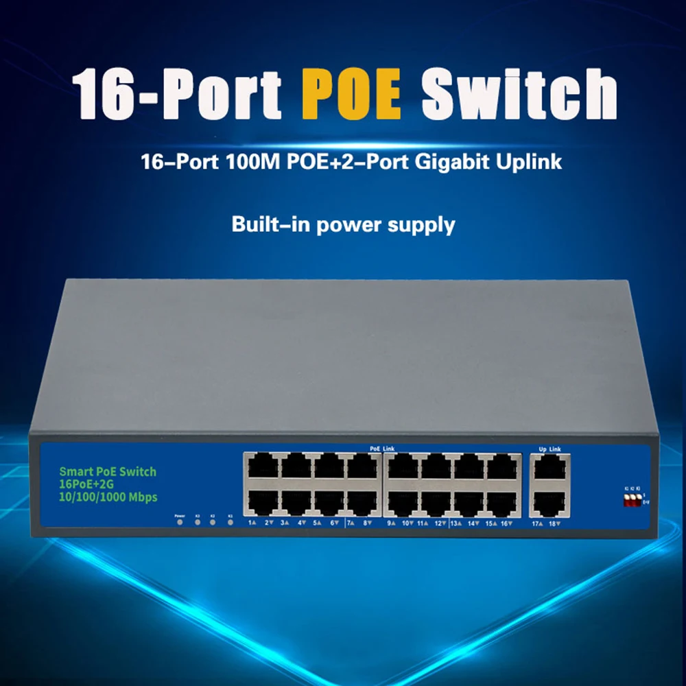 16 Port POE Comutator de Rețea Ethernet+2 Porturi Gigabit Uplink Rapid Comuta cu Coajă de Metal Pentru CCTV IP de Monitorizare aparat de Fotografiat Putere 250M 4