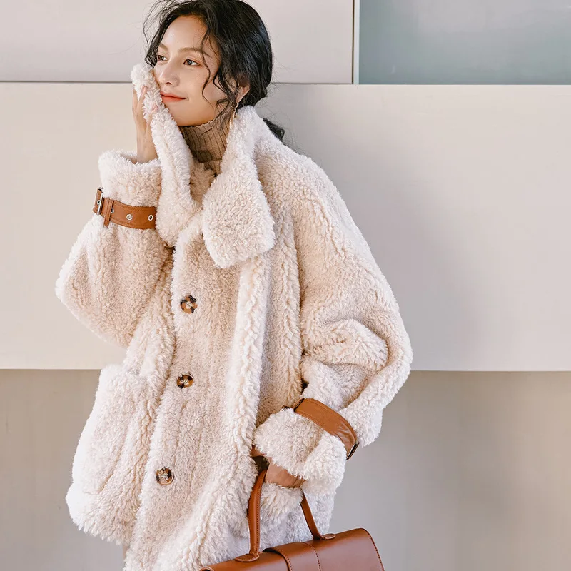 Femei de iarnă de Înaltă Calitate faux lambswool Paltoane de Blană de Lux scurte casual Gros de Cald, Plus Dimensiunea femei 2019 bej moda 4