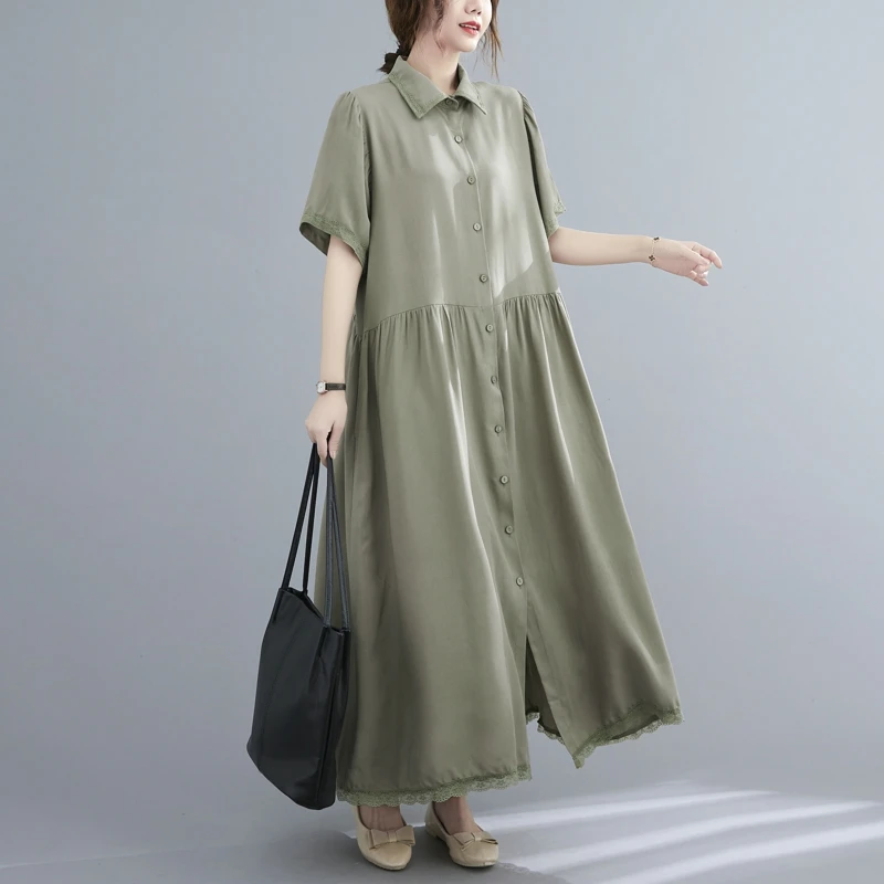 Oladivi Supradimensionate Pentru Femei Îmbrăcăminte Casual Vrac Solid Cămașă Rochie De Vară 2021 Noi Rochii Lungi De Epocă Doamnelor Halat Vestidios 9768 5