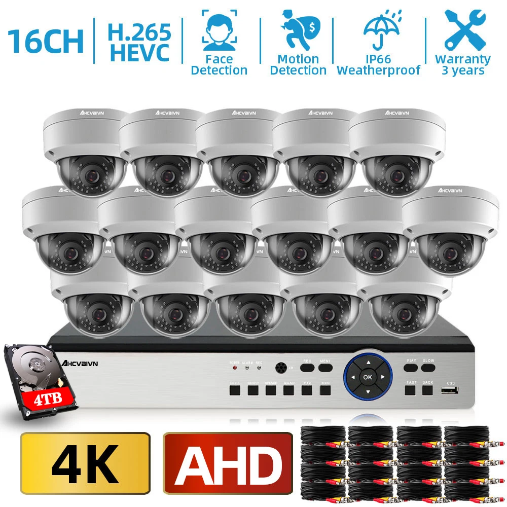 16CH 4K Ultra HD CCTV DVR Sistem de sec.265+ 8MP Dom IP66 Metal Acoperită în aer liber Vandalism Camera kit sistem de supraveghere video 8ch 5