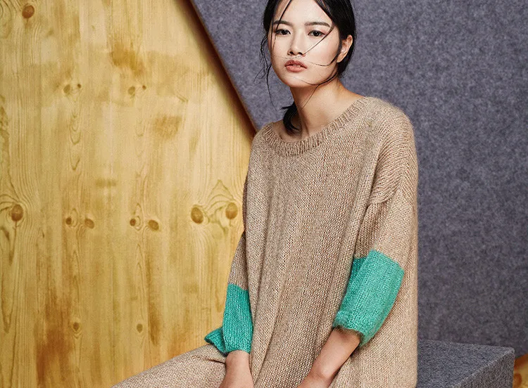 Realizate manual din lână tricot femei Oneck rochie lunga pulover 3quarter mozaic maneca cu amănuntul en-gros personalizate 5