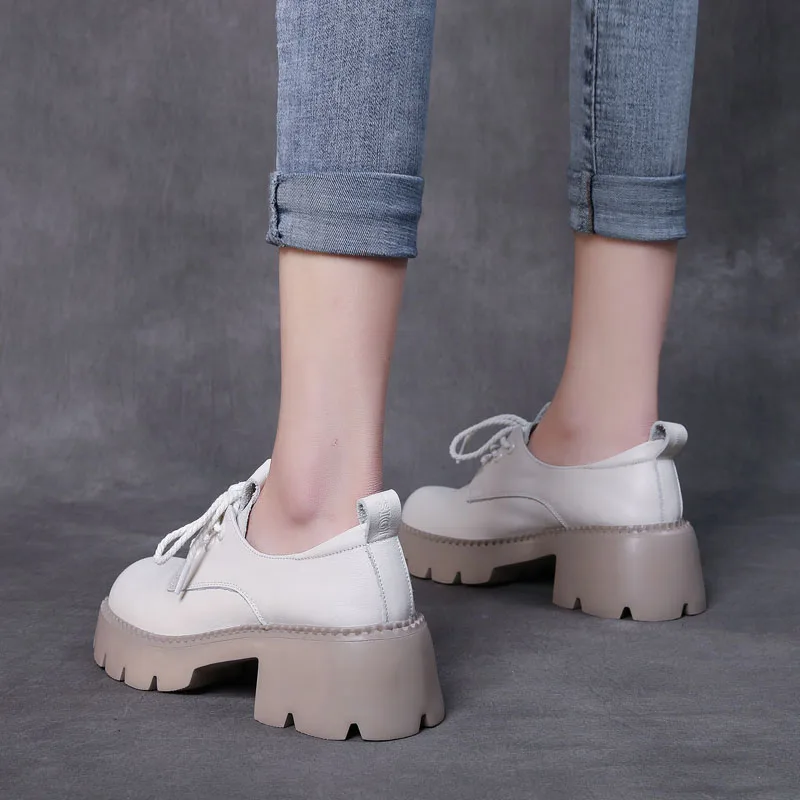 DRKANOL 2022 Primavara Handmade Femei Pantofi Genuine Piele de Vacă Toc Gros, Platforma Pompe de Femei Casual All-meci de Petrecere, Pantofi 5