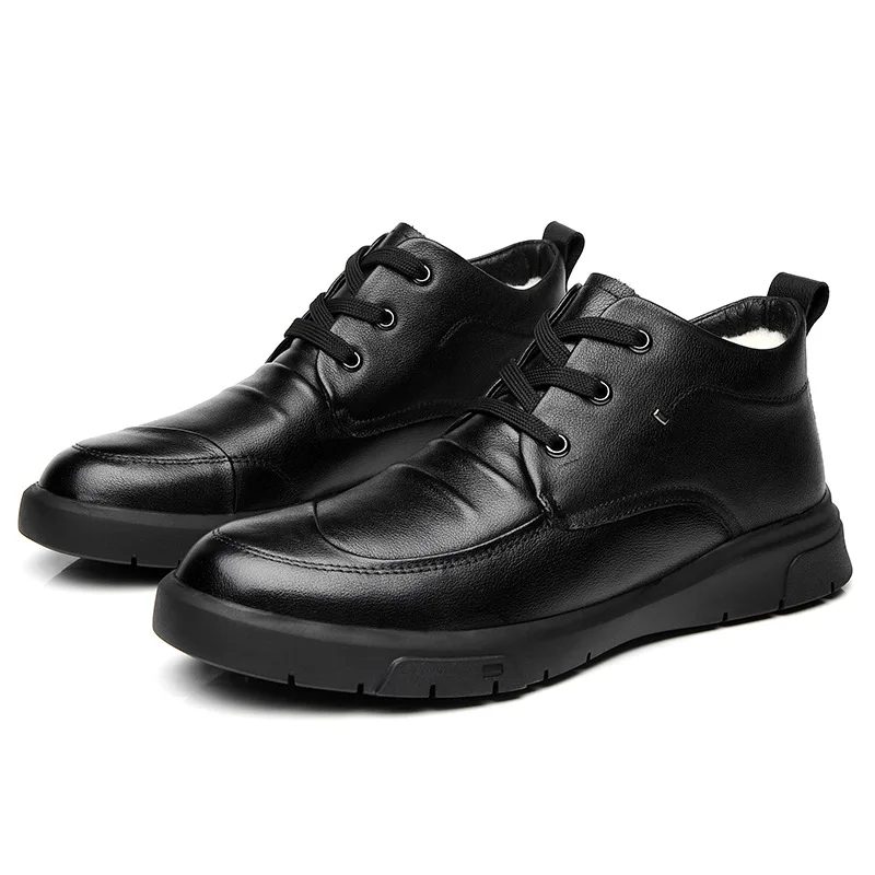 Barbati Ghete Casual Barbati Pantofi din Piele de Culoare Solidă de Formă Rotundă Îngroșa Ține de Cald Anti-Alunecare, rezistent la apă și la Bărbați Pantofi de Bumbac 5