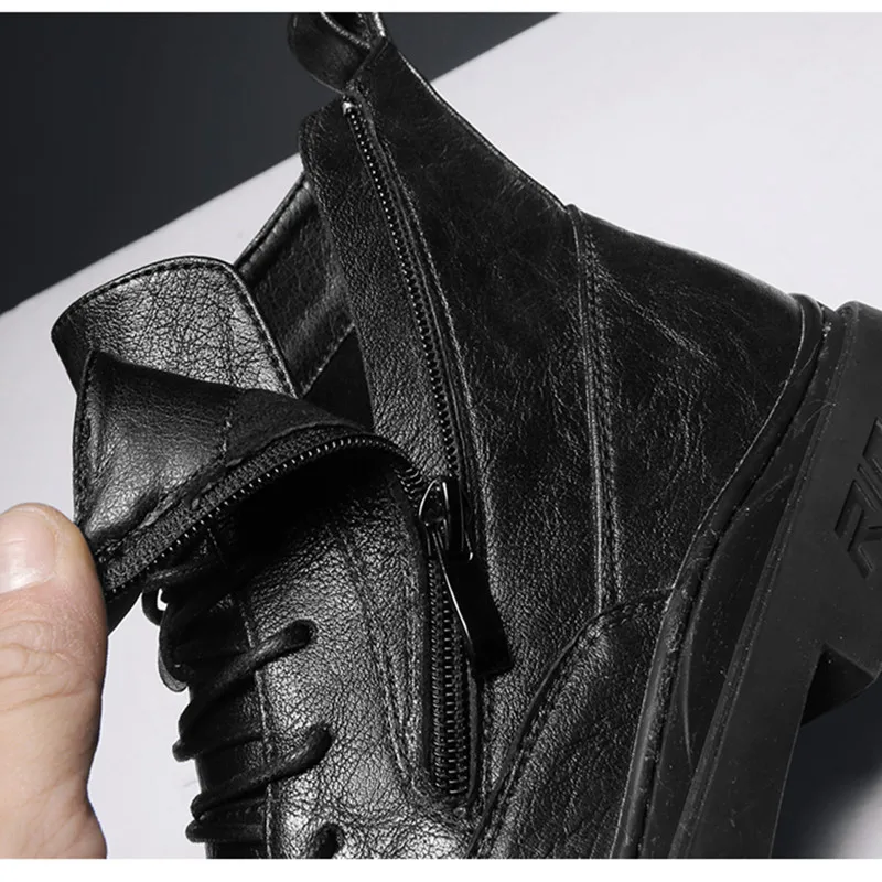 Mens Negru Casual, Cizme din Piele cu Fermoar Lateral Stil Britanic de Moda de Cauciuc Non-alunecare de Stradă la Modă Martens Pantofi de sex Masculin Glezna Cizme 5